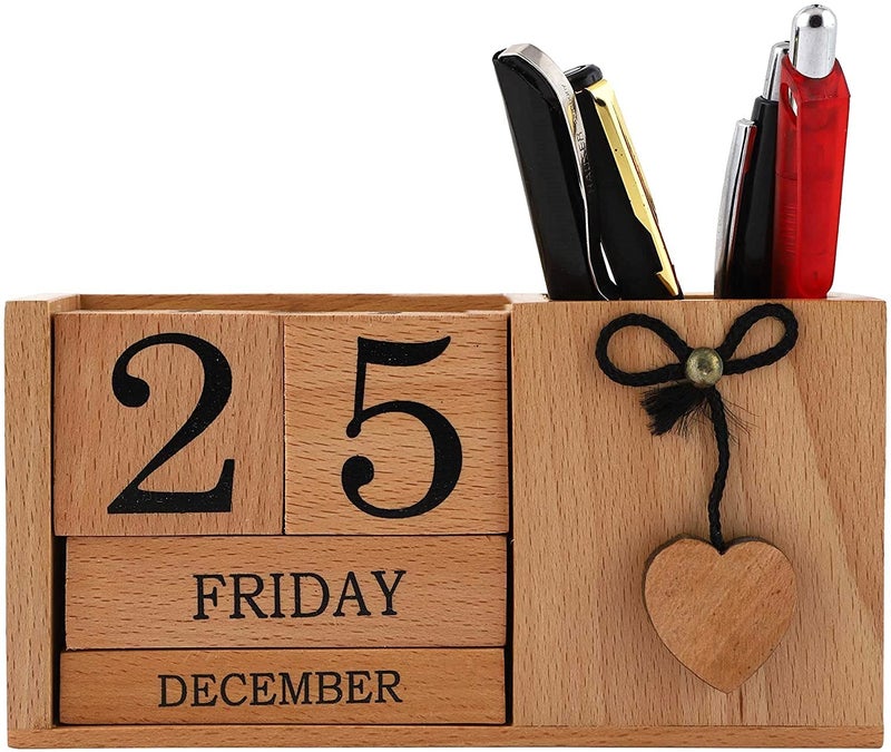 Frescorr - Wooden Perpetual Calendar for Desk, Wood Month Date Display Blocks for Teachers, Students, Classrooms, Farmhouse Office Decor, Desk Accessories - Image 1